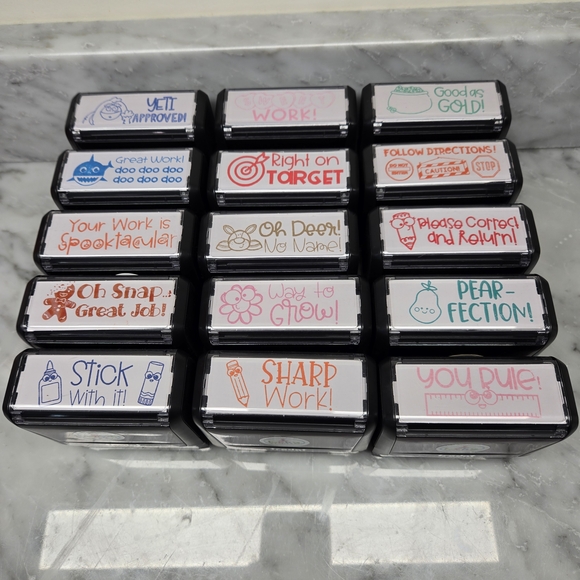 Lucky Stamps Other - Set of 15 Teacher Rubber Message Homework Stamps Self-Inking School Education